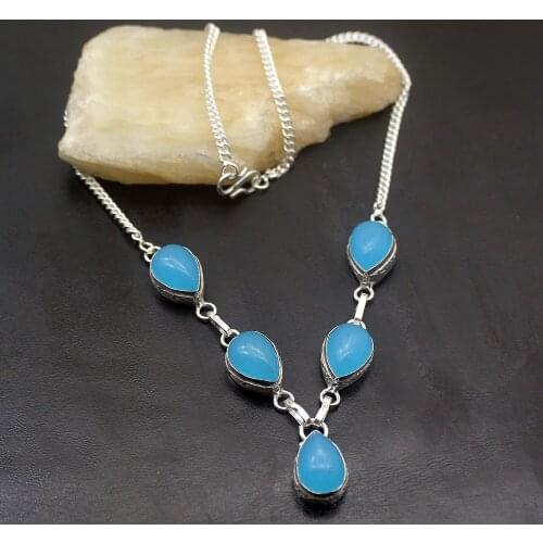 Hermosa Elegant Cute Women Jewelry BlueAgate Silver Color Necklace 19 Inch NY1096 Free Shipping
