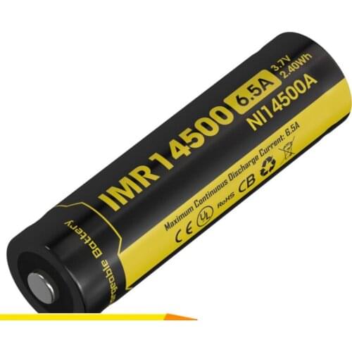 IMR14500 650mAh 3.7V 6.5A 2.4Wh 14500 High Drain Device Li-Mn Rechargeable Battery