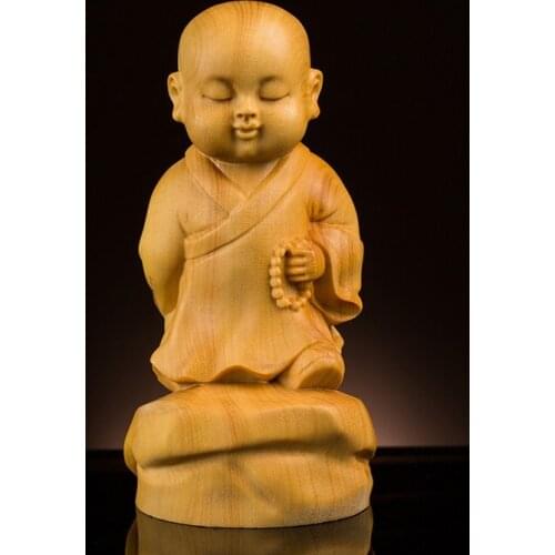 Delicado encantador chino tradicional artesanía estatua de Boxwood-pequeño monje