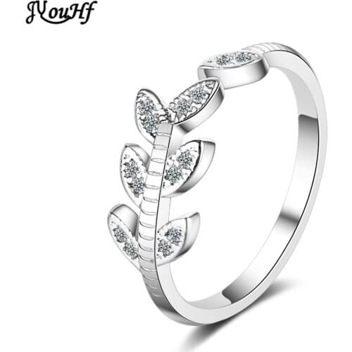 JYouHF Elegant Silver Color Leaf Open Rings for Women Girls Fashion CZ Zircon Adjustable Rings Cocktail Party Jewelry Wholesale