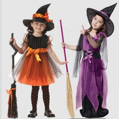 Halloween Witch Cosplay Girl Witch Full Set Costume Children Kids Carnival Party Purim Mardi Gras Costumes Party Dress Cloak