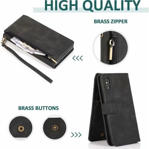 Zipper Leather Wallet Case For iPhone 12 11 Pro Max 12Mini X XS Max XR 8 7 6 6s SE 2020 Funda Cover Case