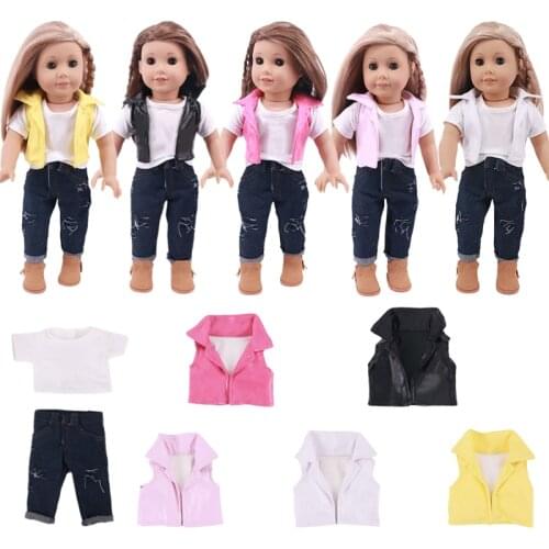 Doll Clothes 3 Piece Leather Jacket Shirt Pants Fit 18 Inch American&43CM Reborn Baby Born Logan Boy Doll Girls Russia Gifts