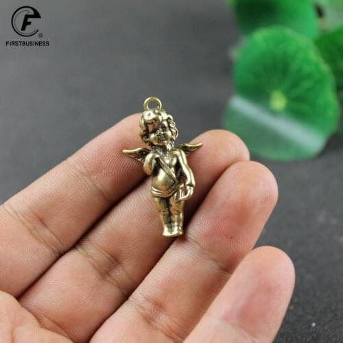 Retro Copper God of Love Cupid Statue Small Ornaments Brass Angel Figurines Car Decoration Accessories Keychains Key Chains Gift