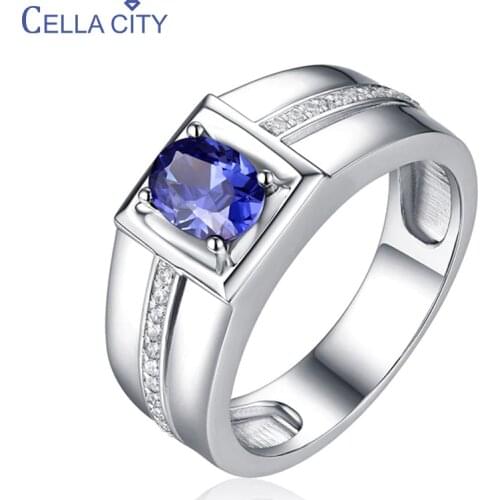 Cellacity Sapphire Ring for Men Opening adjustable Silver 925 Jewelry Gemstones Gorgeous Temperament Accessory for Anniversary