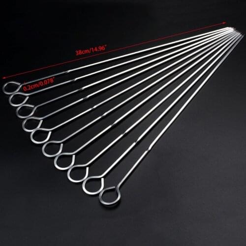 10pcs 38cm 15in Long BBQ Skewer Set Cook Tools Metal BBQ Skewers Square Barbecue Sticks Shish Kabob Skewers BBQ Grilling Needles