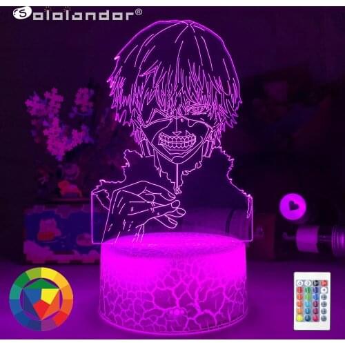 Newest Tokyo Ghoul Ken Kaneki 3d Lamp for Bedroom Decor Nightlight Cool Birthday Gift Acrylic Led Night Light Anime Tokyo Ghoul