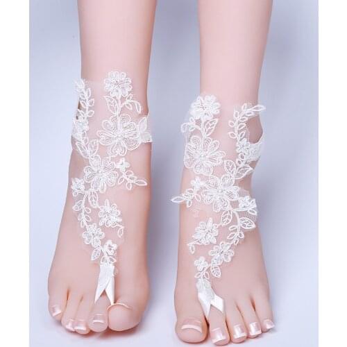 2019 NEW Foot Chain Lace Ankle Bracelet Bridal Beach Wedding Barefoot Sandals Women White