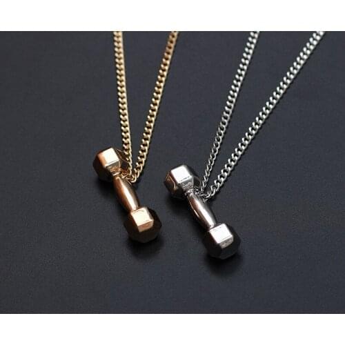 New Gym Dumbbell Pendant Necklace Gold Silver Color Bodybuilding Necklace Women Men Sports Barbell Dumbbell Gift Mens Jewellery