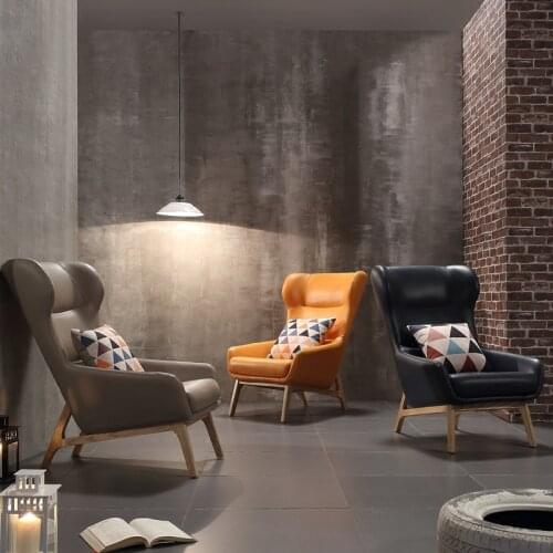 Nordic Single-Seat Sofa Chair Modern Solid Wood Bedroom Living Room Leather Casual Chair High Back Wingback Chair