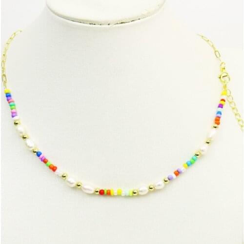 5 Strand Colorful Freshwater pearls necklace Gold color Chain fashion Jewelry Handmade pearls necklace Elegant jewelry Necklace