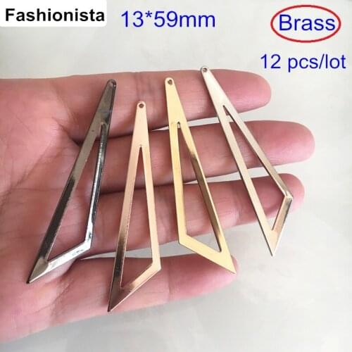 12 pcs Geometric Shape Charms 13*59mm Brass Open Triangle Charms,DIY Fashion Earrings Findings,Gold-color,Steel,Black,Rose Gold