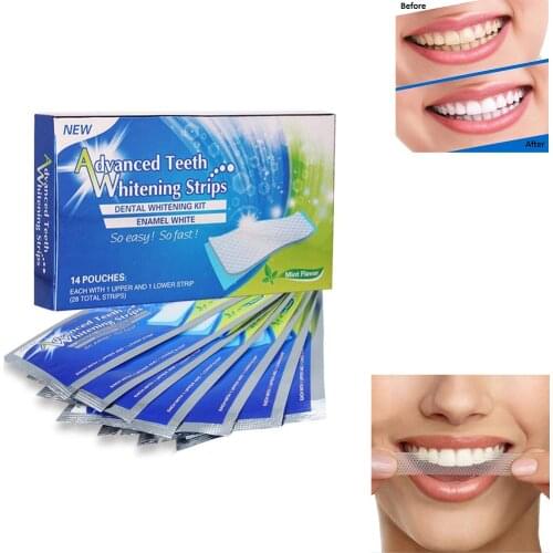 28Pcs/14Pair Gel Teeth Whitening Strips Oral Hygiene Care Double Elastic Teeth Strips Whitening Dental Bleaching Tools