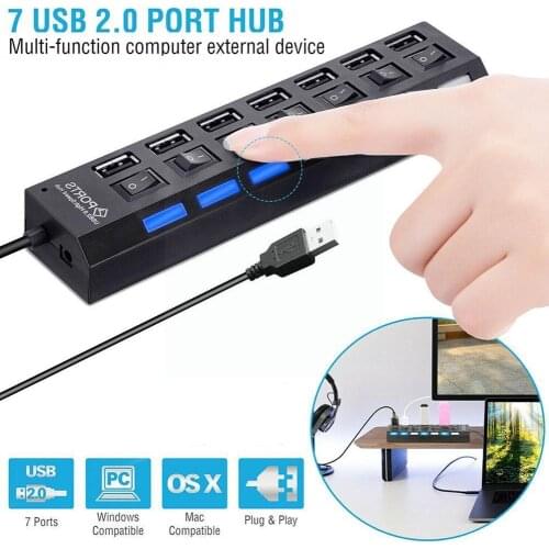 Kebidu 4/7 Port USB HUB Multi USB 2.0 Splitter 480 High Mbps On/off Notebook With for MAC PC Adapter Switch Speed Converter O0V3