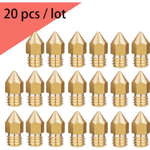 20pcs/lot MK8 Threaded Nozzle 3D Printer Parts 0.2mm 0.3mm 0.4mm 0.5mm Copper For 1.75MM CR10 CR10S Ender-3