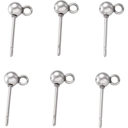 4mm 5mm 50pcs Stainless Steel Ball Earring Stud Findings Loop Earring Posts for Jewelry Making DIY Earring Accessories