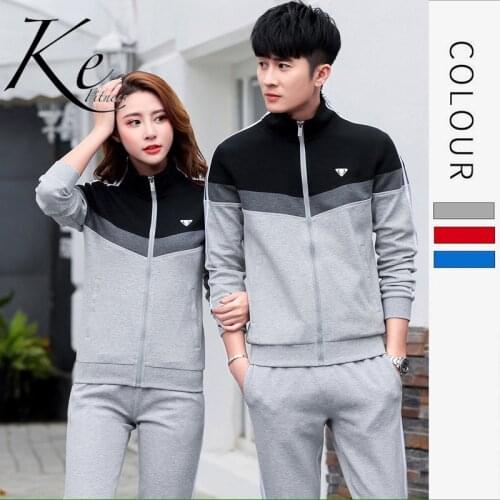 KE New 2021 spring autumn male female couples two-piece cotton sportswear suit plus big size sports set men tracksuit women
