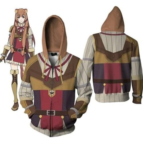 The rising of the shield hero Cosplay Hoodie for Adults Anime Raphtalia 3D Printed Unisex Sweater with Zipper Anime Pullover