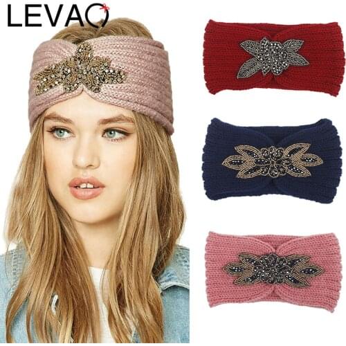 LEVAO Wool Knitting Headband Elastic Rhinestone Hairband Bezel Turban Women Bohemia Girls Hair Accessories Headwear Headdress