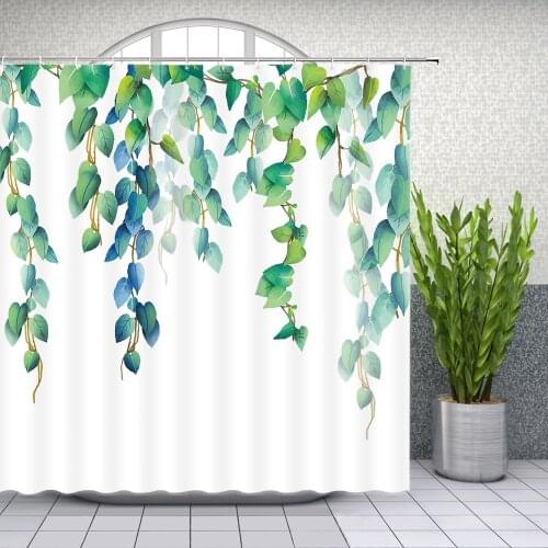 Green Leaf Shower Curtains Spring Flower Plant Vine Scenery Bathroom Decor Home Bath Polyester Cloth Hanging Curtain Set