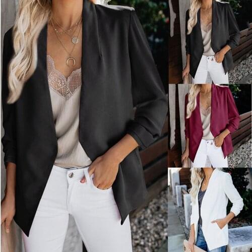 Office Women Autumn Blazer Jacket Fashion Silk Satin Jacket Formal Cardigan Pockets Work Office Suit Coat пальто женское осень