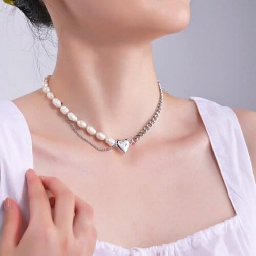 New Pearl Love Heart Micro-Set Necklace Pendants Stainless Steel Sliver for Women Girls Party Wedding Jewelry Celebratory Gift