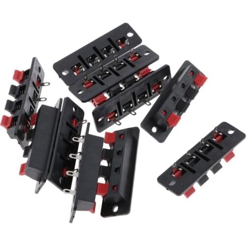 10Pack 4 Jack Spring Clip - Audio Speaker Terminals- Push Release Connector - Terminal Strip Block Audio Clamps- Black and Red