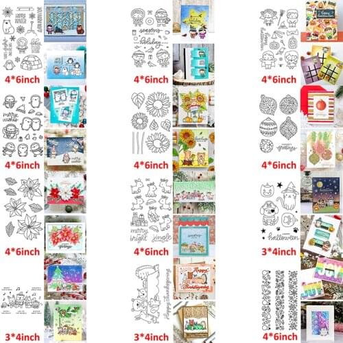 Clear Stamps Lovely Reindeer Penguin Fox Rabbit Winter Scene Poinsettia Sunflower Holly Leaves Ornament Decor 2021 Hot SALE