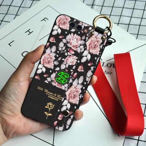 3D Floral Hand Strap Case For Xiaomi Black Shark 2 3 Pro Silicone Cover With Lanyard For Xiaomi Black Shark Helo