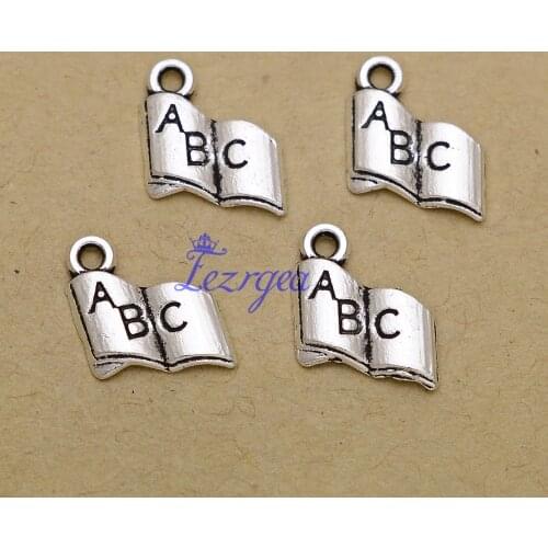 50pcs/lot--11x11mm, Antique silver plated ABC book Charms,DIY supplies,Jewelry accessories