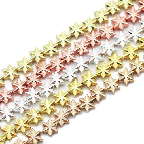 55pcs Six-Pointed Star Rose Gold Hexagram Hematite 7MM Natural Stone Spacer Loose Beads For Jewelry Making Diy Bracelet Pendant