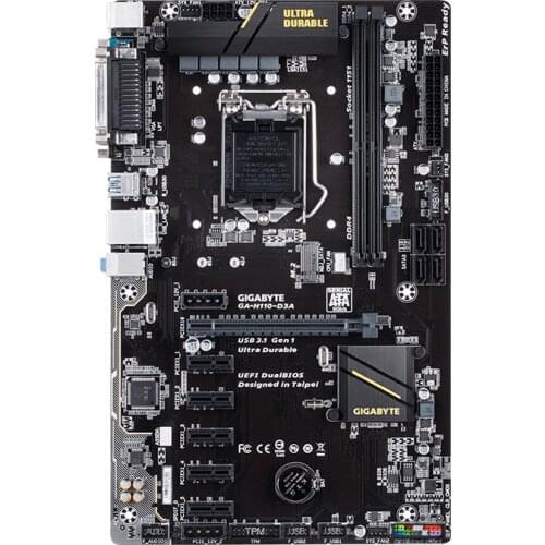 6GPU 6PICE original New Desktop motherboard For Gigabyte GA-H110-D3A H110-D3A H110 LGA 1151 support 2*DDR4 32G 4*SATA3 1*M.2 ATX