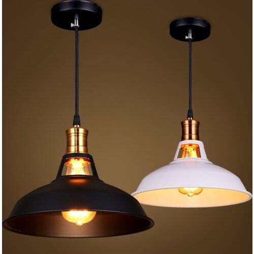 AC110-240V E27 Loft Vintage Industrial Iron Pendant Light Restaurant Balcony Black White Edison Light Bulb Hanging Lamp Fixture
