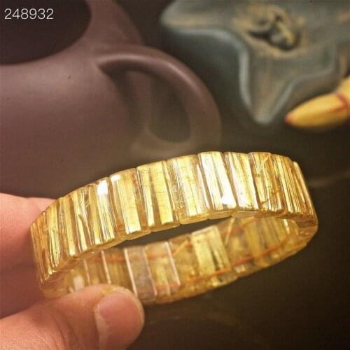 Genuine Natural Gold Rutilated Titanium Quartz Bangle Bracelet 16*5mm Crystal Woman Men Clear Rectangle Beads AAAAAA