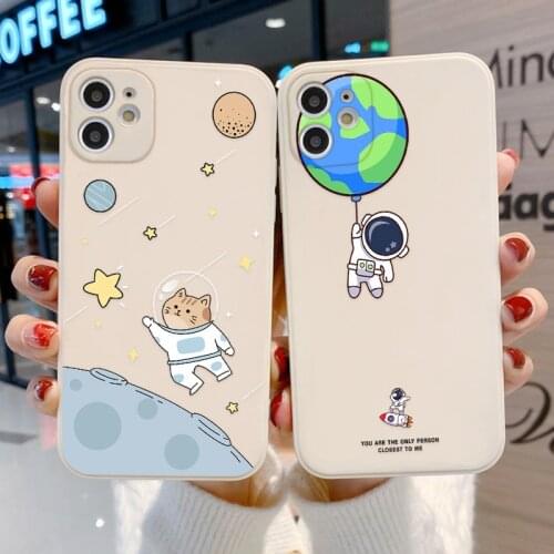 Case for iPhone 12 Pro Max Cartoon Astronaut Case for iPhone 12 Mini 11 Pro Max XR X XS 8 7 6 Plus SE 2020 Silicone Back Cover