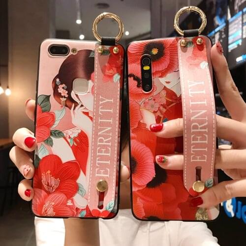 Retra Flower Wrist Strap Phone Case for iPhone 12 Pro Max Mini 11 6 6S 7 8 Plus X XR XS Chinese Style Holder Women Cover Funda