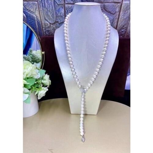 D908 Pearl Necklace Fine Jewelry Almost Round 8-9mm Nature Fresh Water White Pearls Necklaces 3 Layers for Women Fine Presents