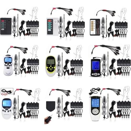 SM Power Box,Electro Shock Anal Vaginal Plug Estim Urethral Catheter Penis Ring Electric Nipple Clamp/Pad Sex Medical Tool Kit