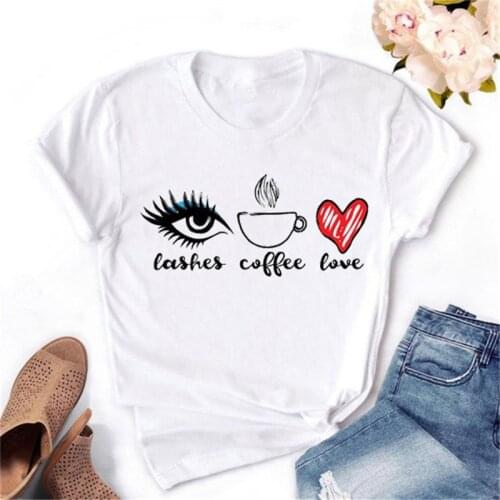 Lashes Coffe Love Harajuku 90s Ulzzang Graphic T Shirt Women T-shirt Grunge Aesthetic Tshirt Fashion Short Sleeve Top Tee Female