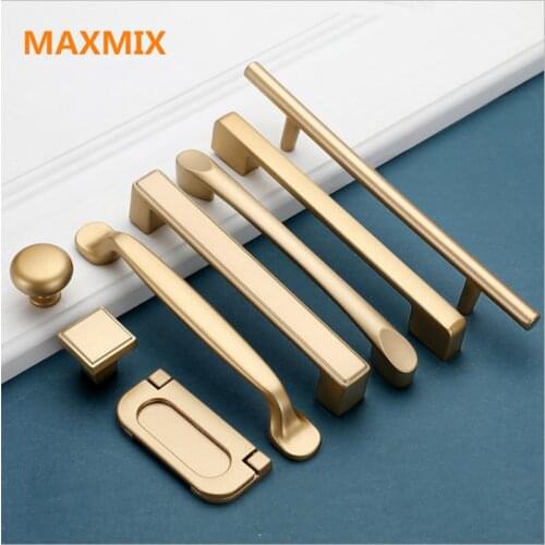 MAXMIX Gold Aluminum Wardrobe Bedside Cabinet Locker Knob Large Handle Modern Minimalist Kitchen Furniture Cabinet Drawer Pull