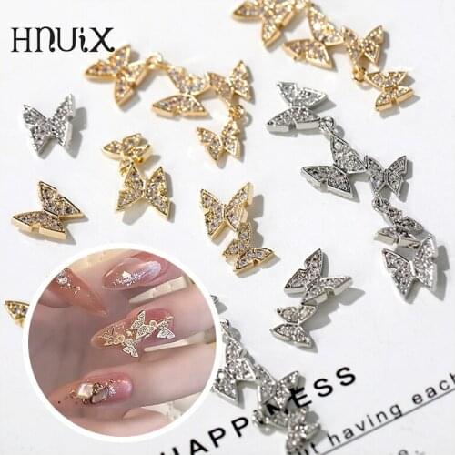 HNUIX 2 pieces nail butterfly ornament flash nails zircon rhinestone nail decoration gems butterfly nail alloy zircon nail art