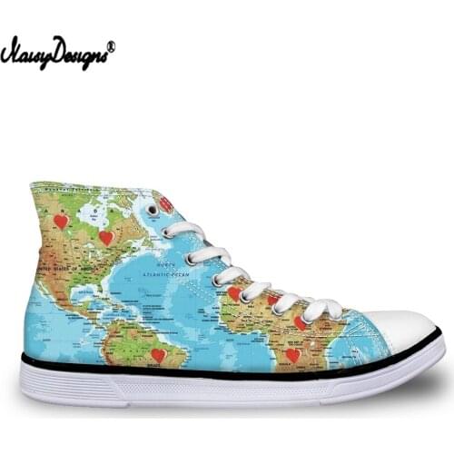 Noisydesigns World Map Printing High Top Canvas Shoes Classic Mens Vulcanize Shoes Leisure Lace Up Canvas Shoes Comfort Zapatos