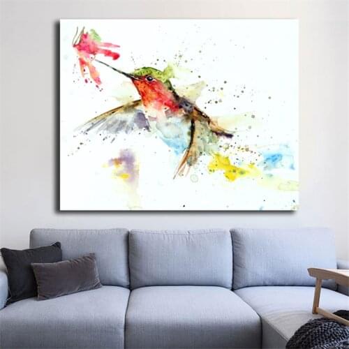 Hummingbird Flower Watercolor Canvas Painting Print Bedroom Home Decor Modern Wall Art Oil Painting Poster Accessories Framework