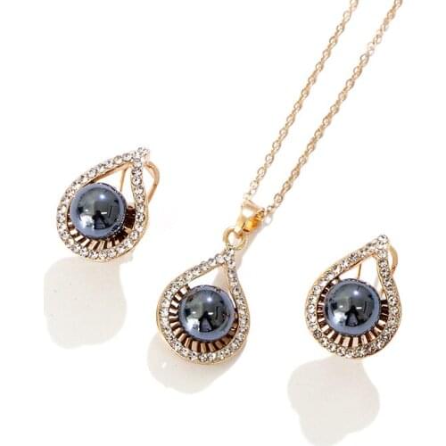 KOMI Polynesian Hawaiian New Zealand Marshall Style Imitation Pearls Teardrop Necklace Pendant Earrings Jewelry Set K6814