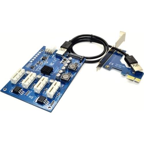 LX0B 2 Layer Pc Board PCI-E X1 to 4PCI-E X16 Expansion Card 4Ports High Speed USB 3.0 Shield Cable 9.7cm Length 6.3cm Width