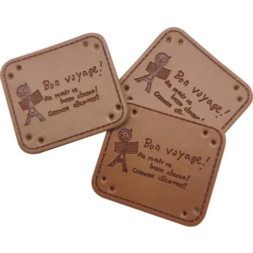 Bon Voyage With French Tower Handmade Leather Patch For Clothing Hand Made Pu Leather Tag With French Tower Handmade Label