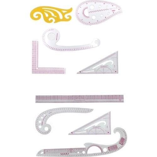 M6CF 4/5 Pieces French Curve Metric Ruler Beveled Transparent Ruler Curve Metric Ruler Measure Sewing Tool Set Sewing DIY