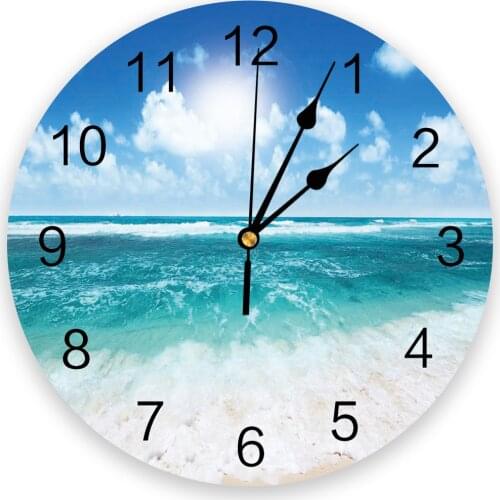 Sunshine Beach Sea Wave 3d Wall Clock Modern Design Farmhouse Decor Kitchen Vintage PVC Round Clock Living Room Decoration