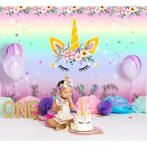 OurWarm Unicorn Backdrop Party Supplies Terrific Rainbow Floral Background Home Holiday Decorations 7x5ft