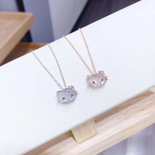 Korean version of cute bowknot pearl Kitty cat pendant clavicle chain female trend cat necklace female jewelry jewelry